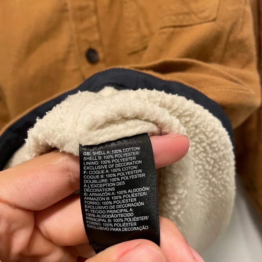 The North Face Mens Sherpa Lined Shirt Jacket Brown Cotton Twill Shacket Size M